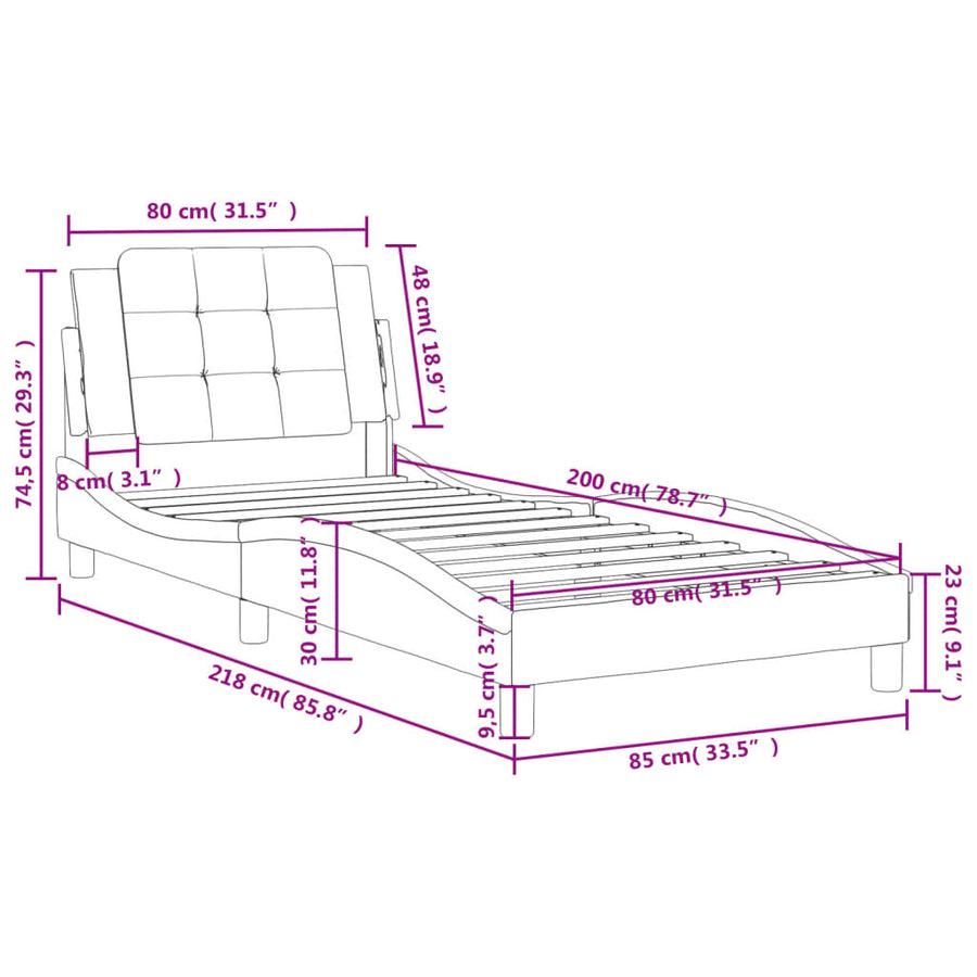 Bedframe met hoofdbord kunstleer cappucinnokleurig 80x200 cm