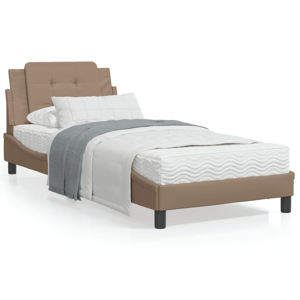 Bedframe met hoofdbord kunstleer cappucinnokleurig 80x200 cm