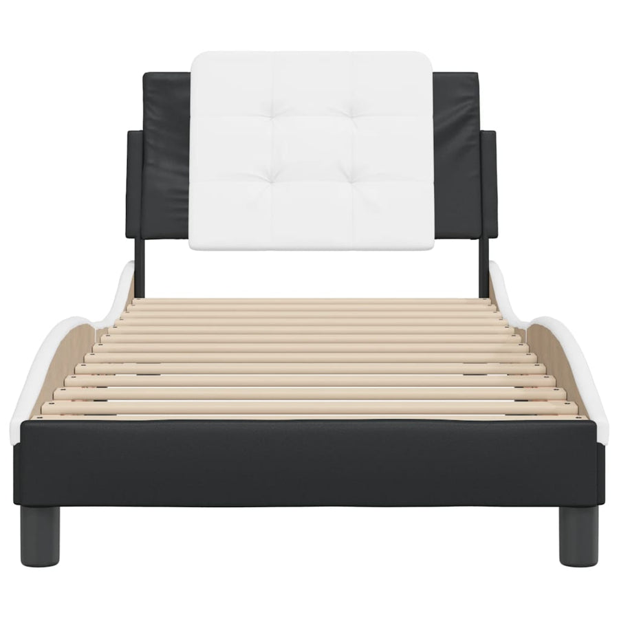 Bedframe met hoofdbord kunstleer zwart en wit 80x200 cm