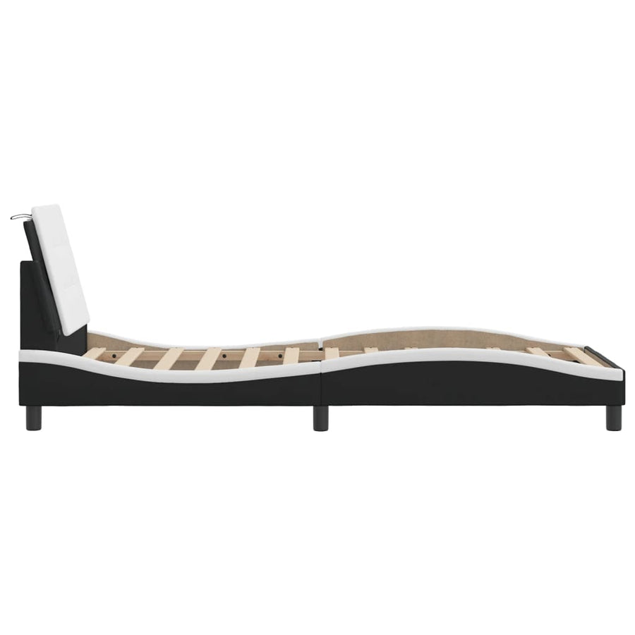 Bedframe met hoofdbord kunstleer zwart en wit 80x200 cm