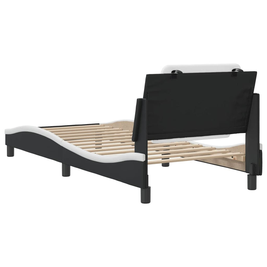 Bedframe met hoofdbord kunstleer zwart en wit 80x200 cm