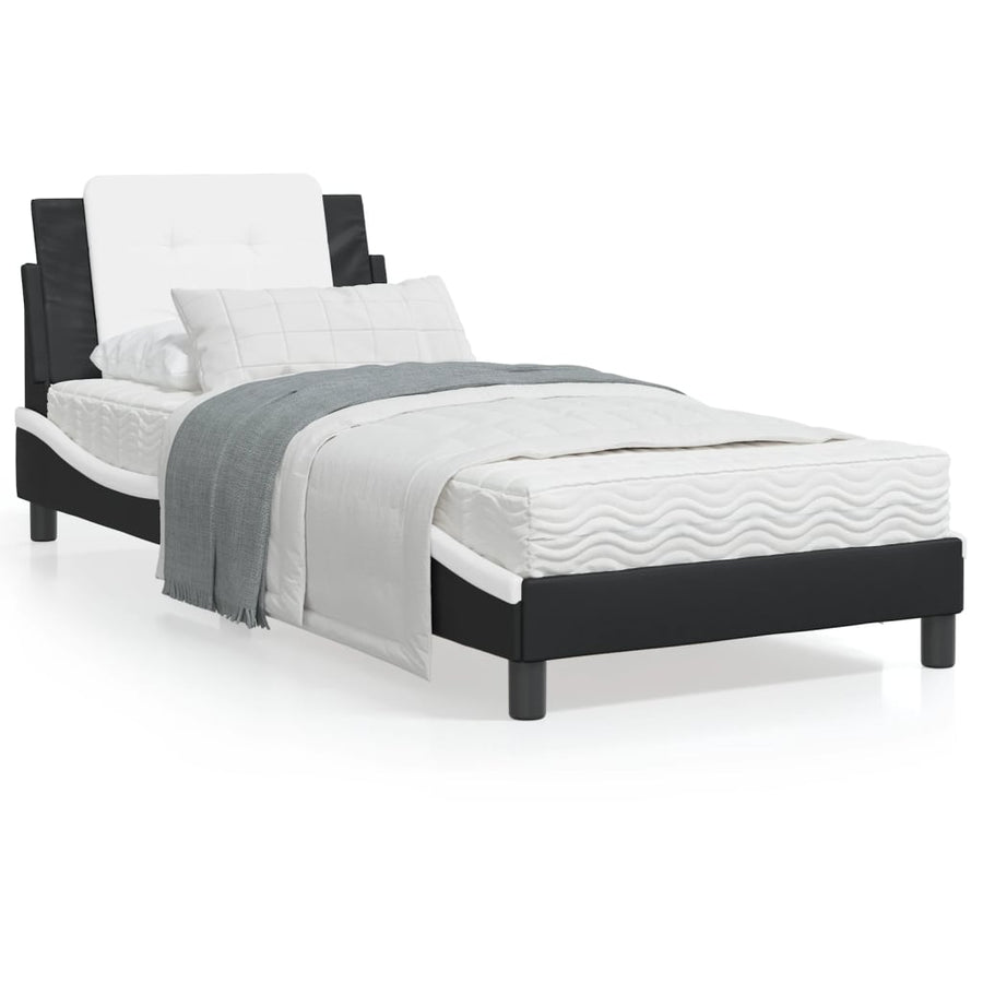 Bedframe met hoofdbord kunstleer zwart en wit 80x200 cm