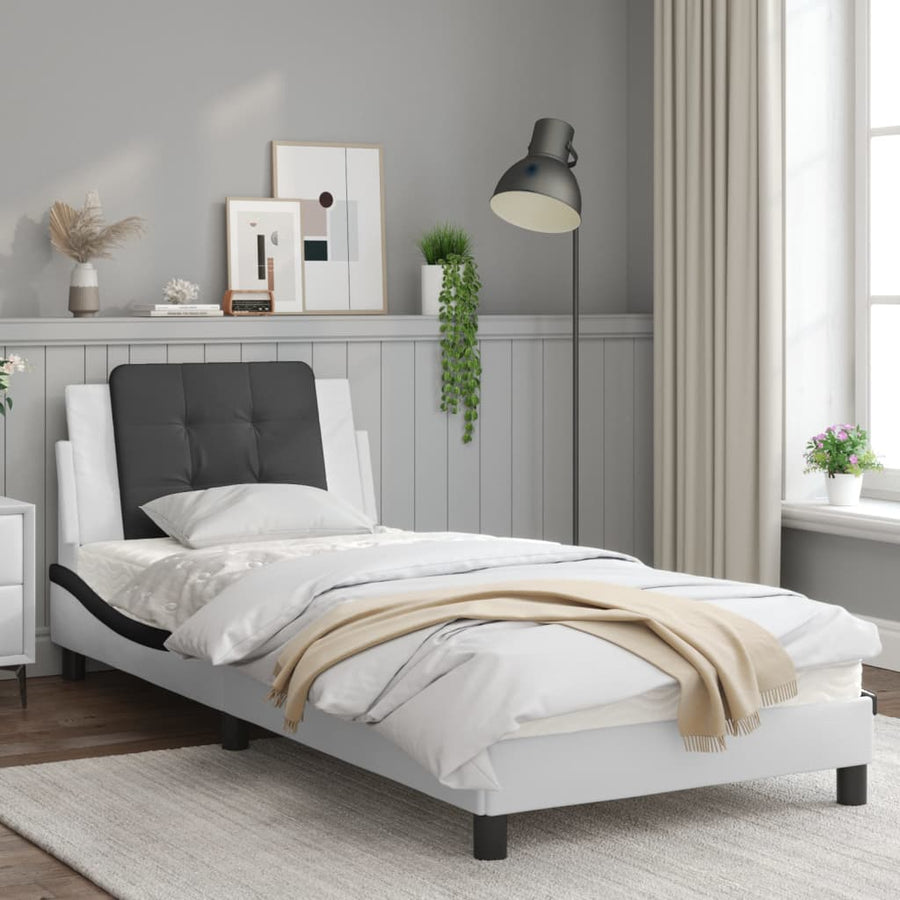 Bedframe met hoofdbord kunstleer wit en zwart 80x200 cm