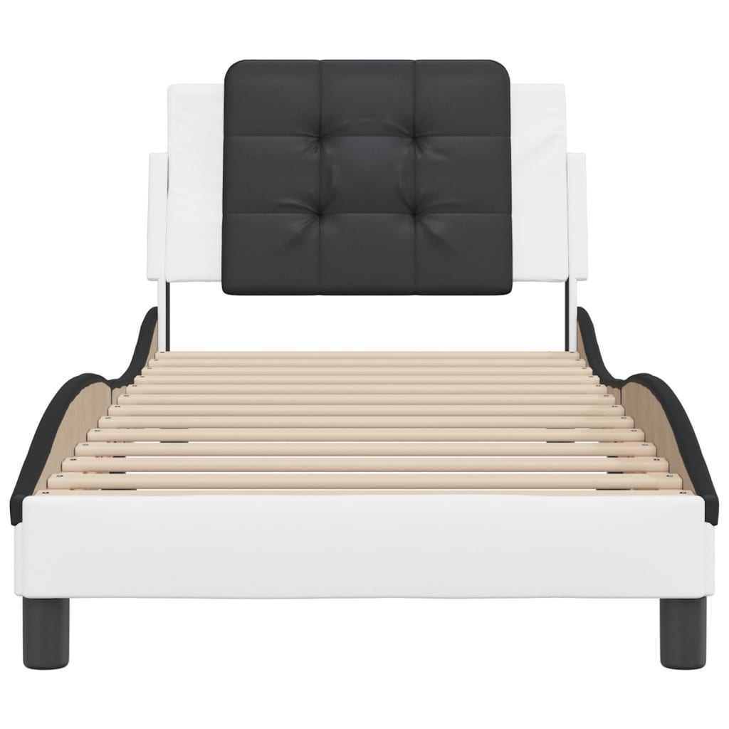 Bedframe met hoofdbord kunstleer wit en zwart 80x200 cm