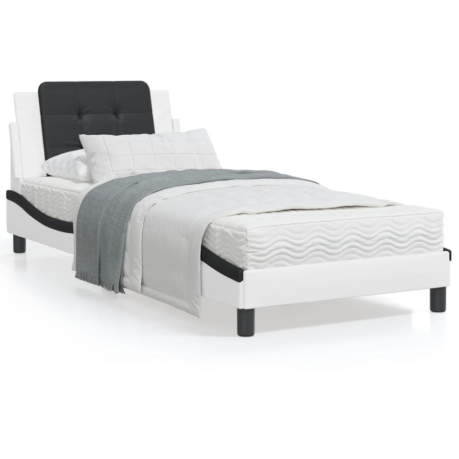 Bedframe met hoofdbord kunstleer wit en zwart 80x200 cm