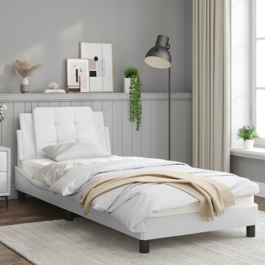 Bedframe met hoofdbord kunstleer wit 90x190 cm