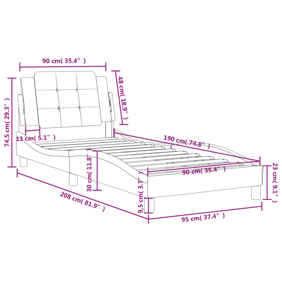 Bedframe met hoofdbord kunstleer wit 90x190 cm