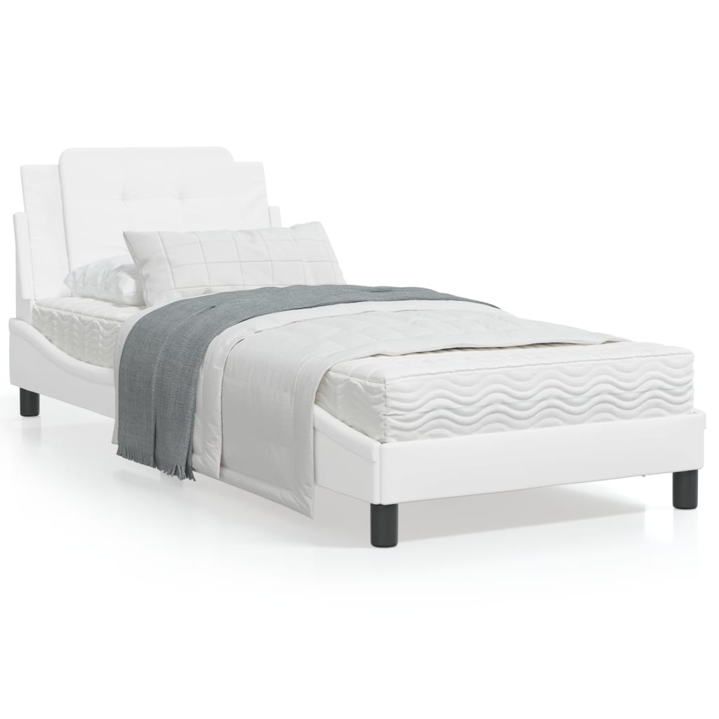 Bedframe met hoofdbord kunstleer wit 90x190 cm
