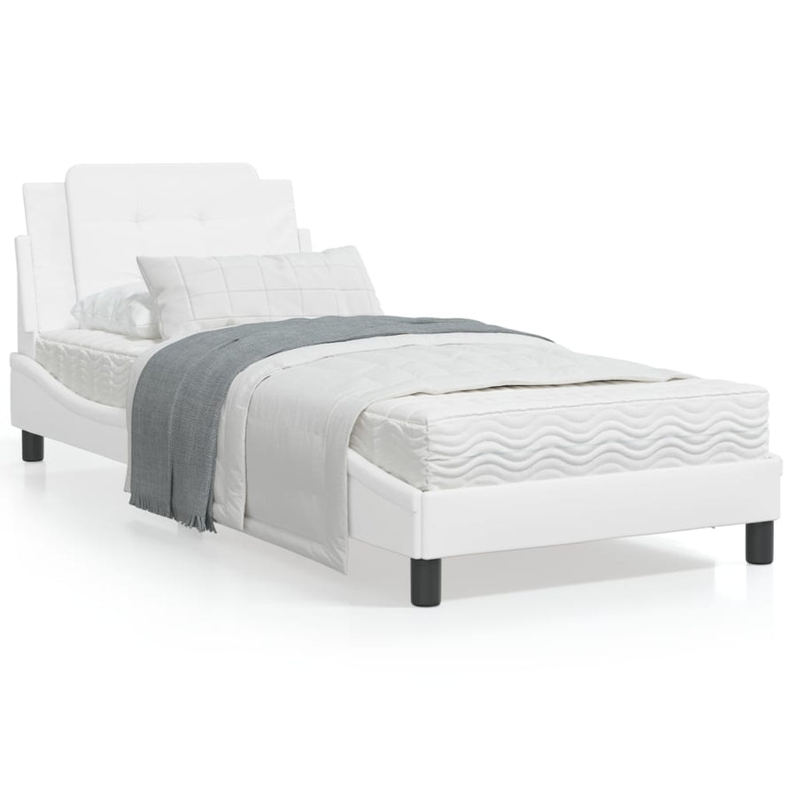 Bedframe met hoofdbord kunstleer wit 90x190 cm