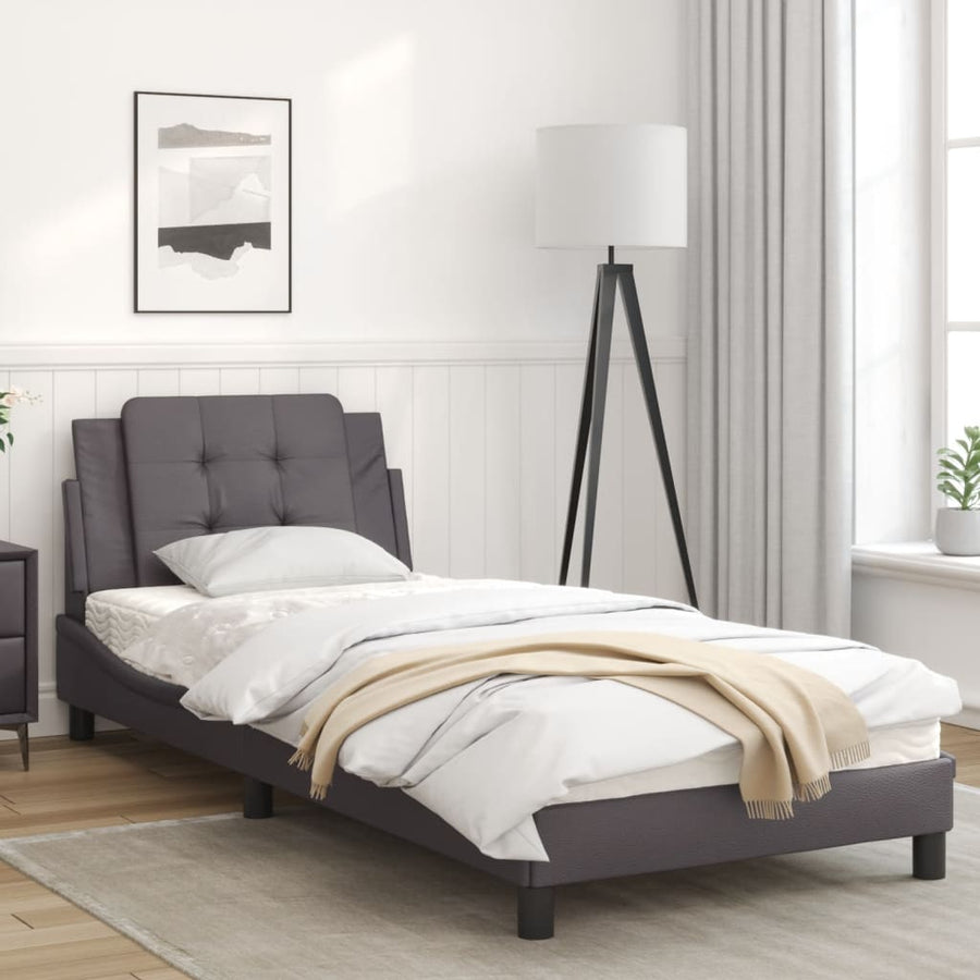 Bedframe met hoofdbord kunstleer grijs 90x190 cm