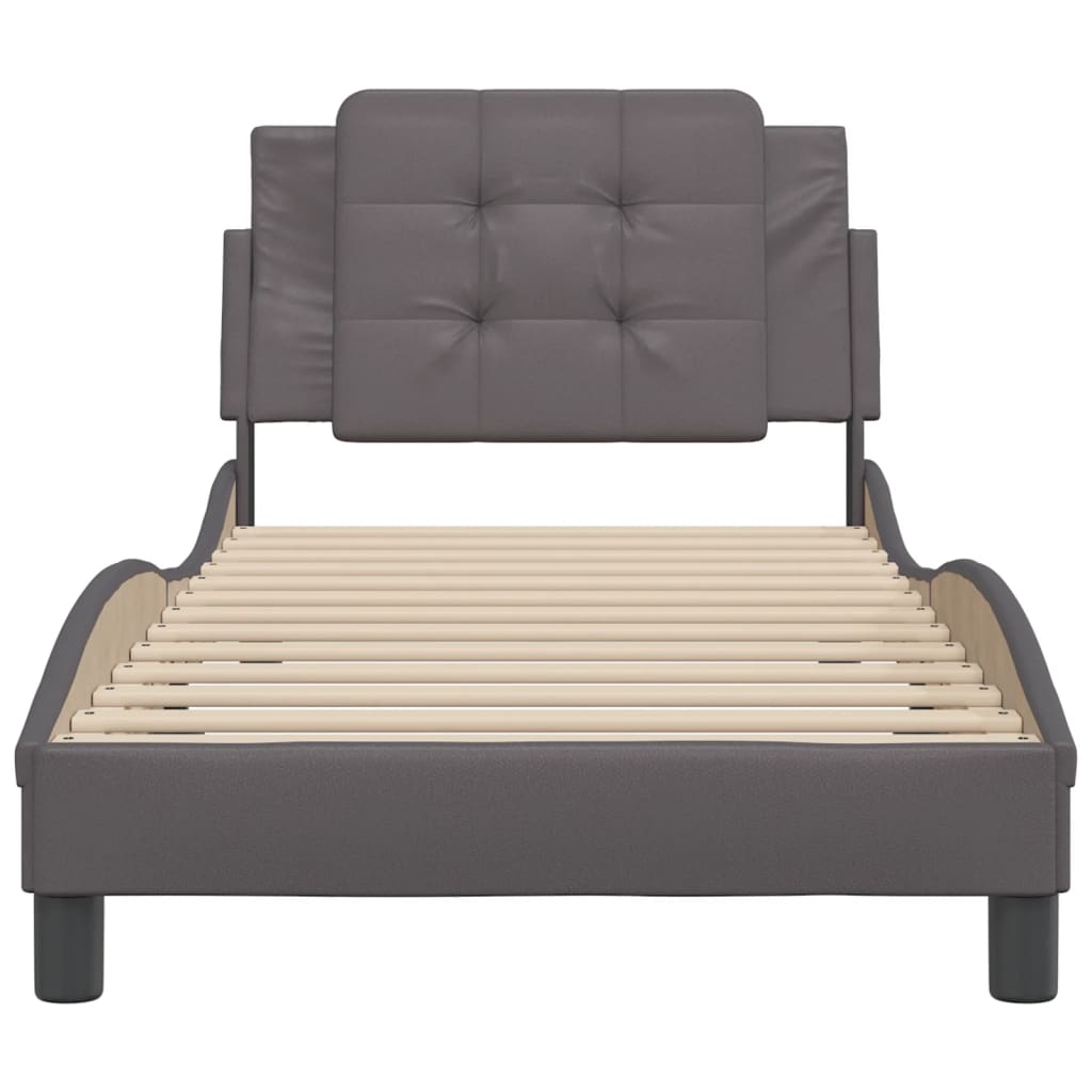 Bedframe met hoofdbord kunstleer grijs 90x190 cm