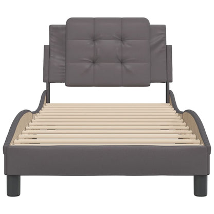 Bedframe met hoofdbord kunstleer grijs 90x190 cm