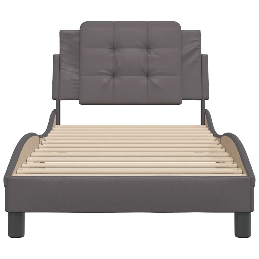 Bedframe met hoofdbord kunstleer grijs 90x190 cm