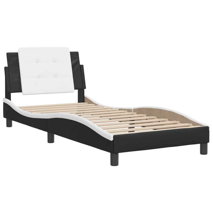 Bedframe met hoofdbord kunstleer zwart en wit 90x190 cm