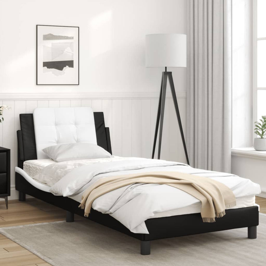 Bedframe met hoofdbord kunstleer zwart en wit 90x190 cm