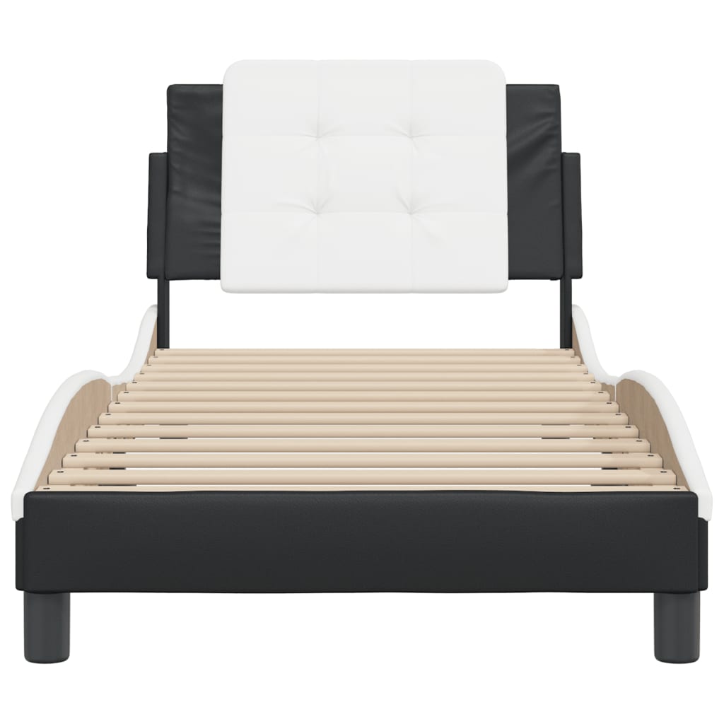 Bedframe met hoofdbord kunstleer zwart en wit 90x190 cm