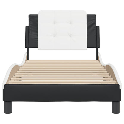 Bedframe met hoofdbord kunstleer zwart en wit 90x190 cm
