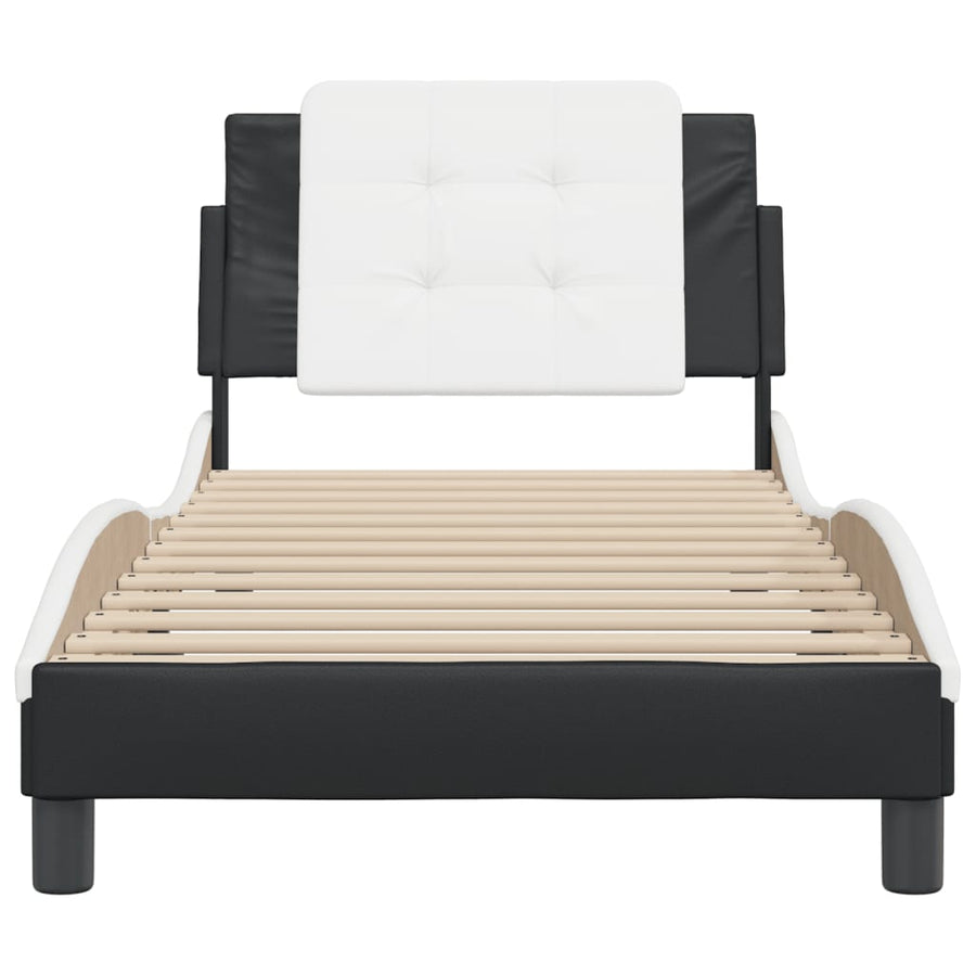 Bedframe met hoofdbord kunstleer zwart en wit 90x190 cm