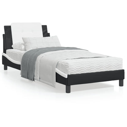 Bedframe met hoofdbord kunstleer zwart en wit 90x190 cm