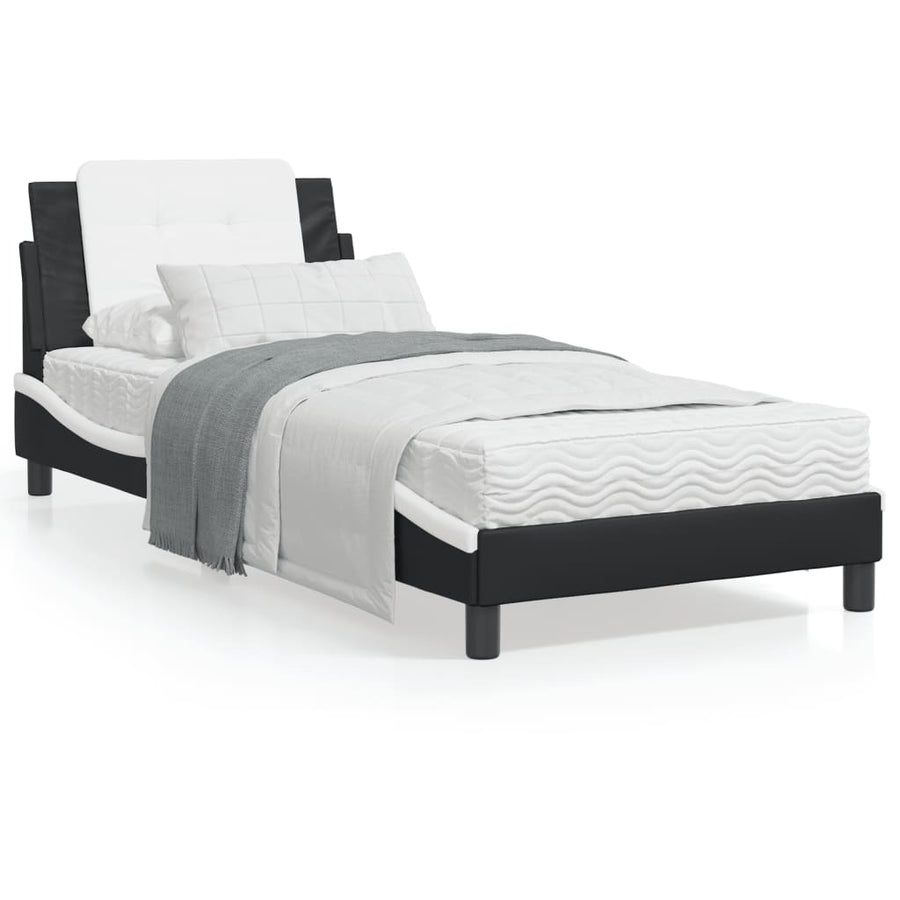 Bedframe met hoofdbord kunstleer zwart en wit 90x190 cm