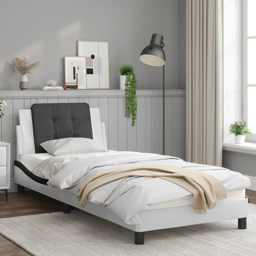 Bedframe met hoofdbord kunstleer zwart en wit 90x190 cm