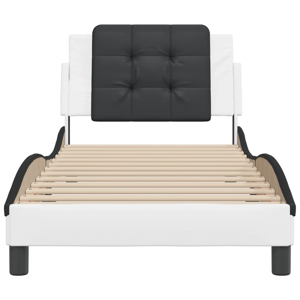 Bedframe met hoofdbord kunstleer zwart en wit 90x190 cm
