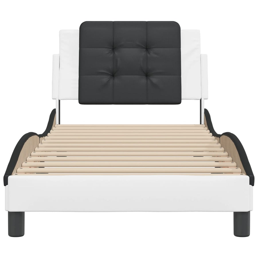 Bedframe met hoofdbord kunstleer zwart en wit 90x190 cm