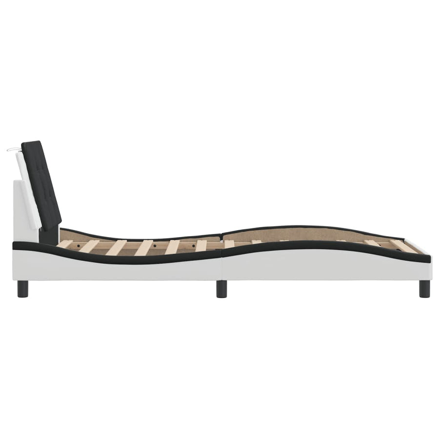 Bedframe met hoofdbord kunstleer zwart en wit 90x190 cm