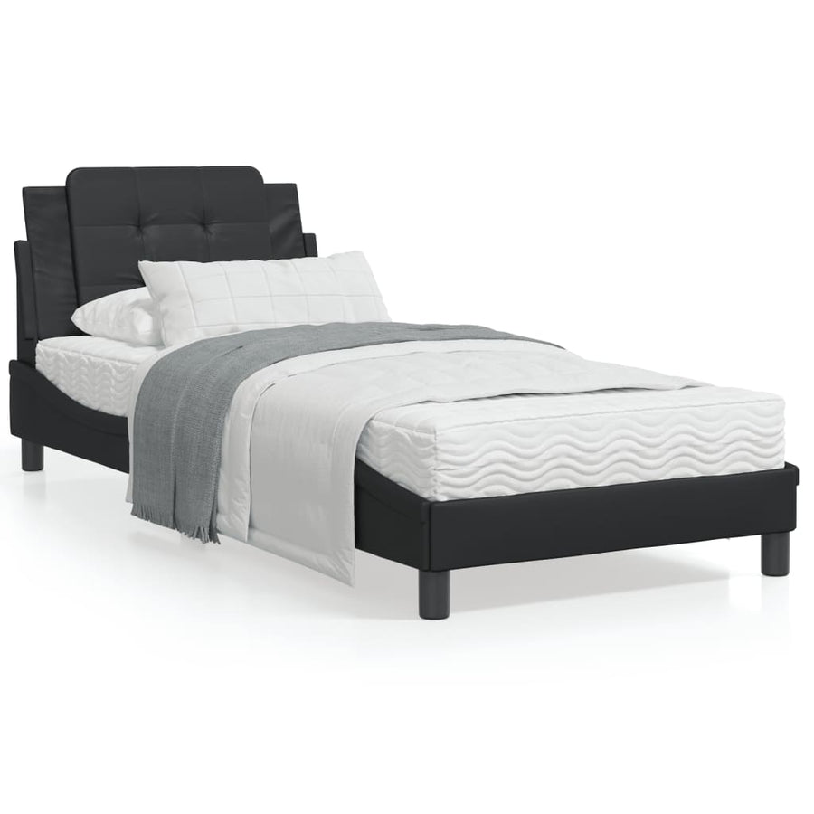 Bedframe met hoofdbord kunstleer zwart 90x200 cm
