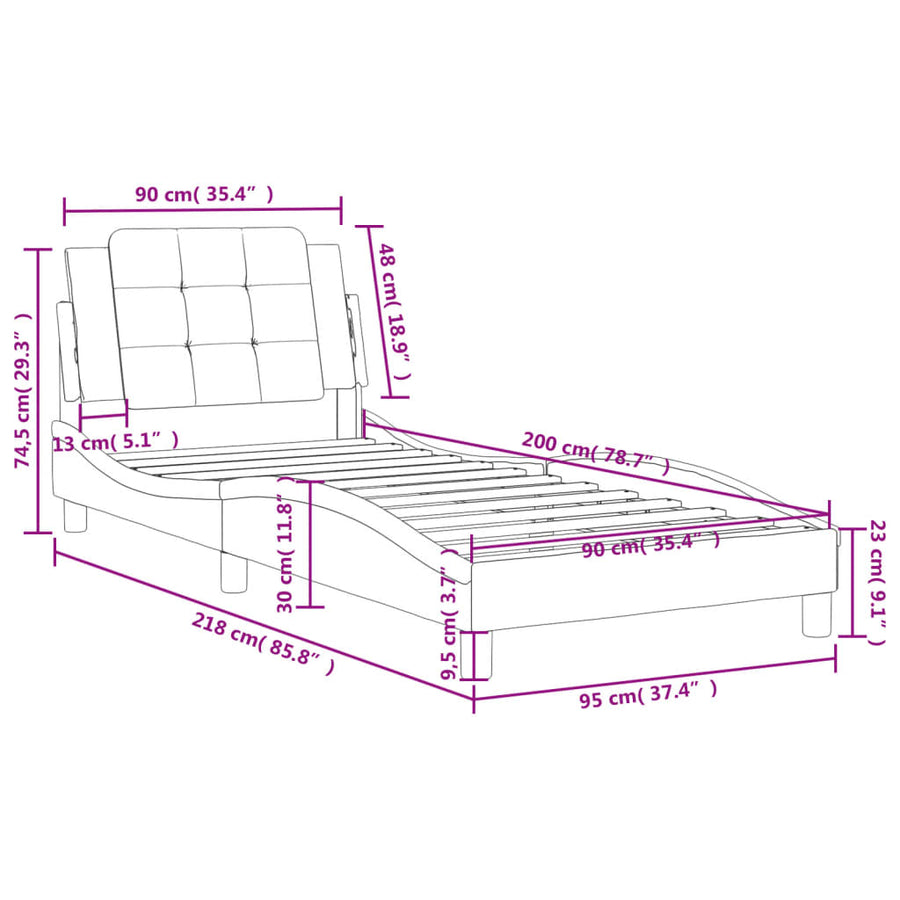 Bedframe met hoofdbord kunstleer wit 90x200 cm
