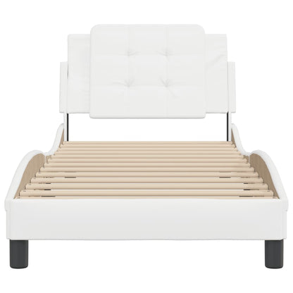 Bedframe met hoofdbord kunstleer wit 90x200 cm