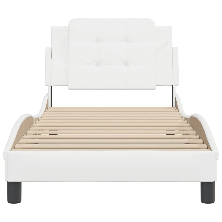 Bedframe met hoofdbord kunstleer wit 90x200 cm