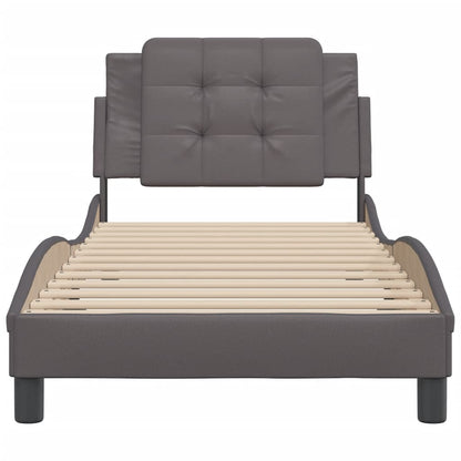 Bedframe met hoofdbord kunstleer grijs 90x200 cm