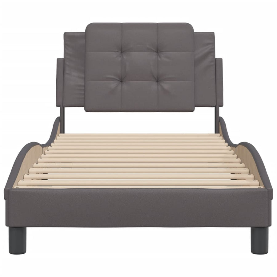 Bedframe met hoofdbord kunstleer grijs 90x200 cm
