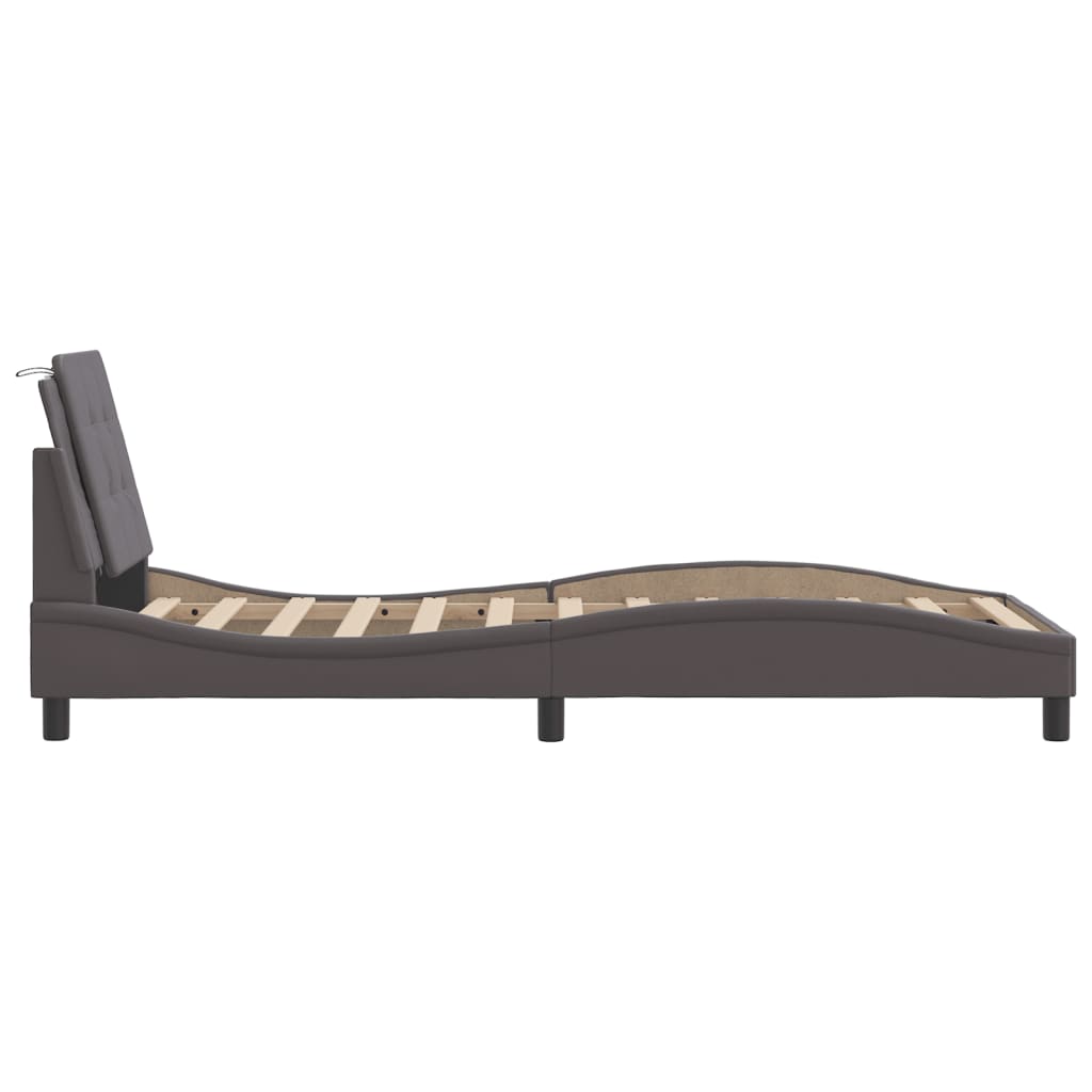Bedframe met hoofdbord kunstleer grijs 90x200 cm
