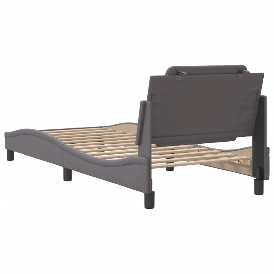 Bedframe met hoofdbord kunstleer grijs 90x200 cm