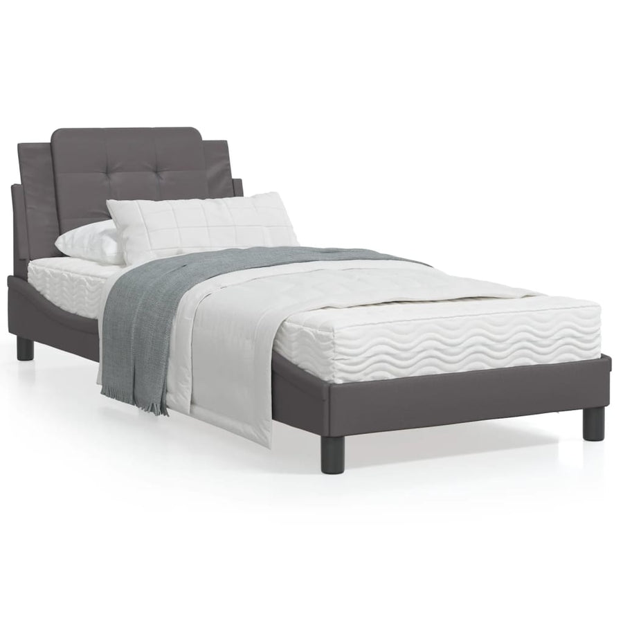 Bedframe met hoofdbord kunstleer grijs 90x200 cm