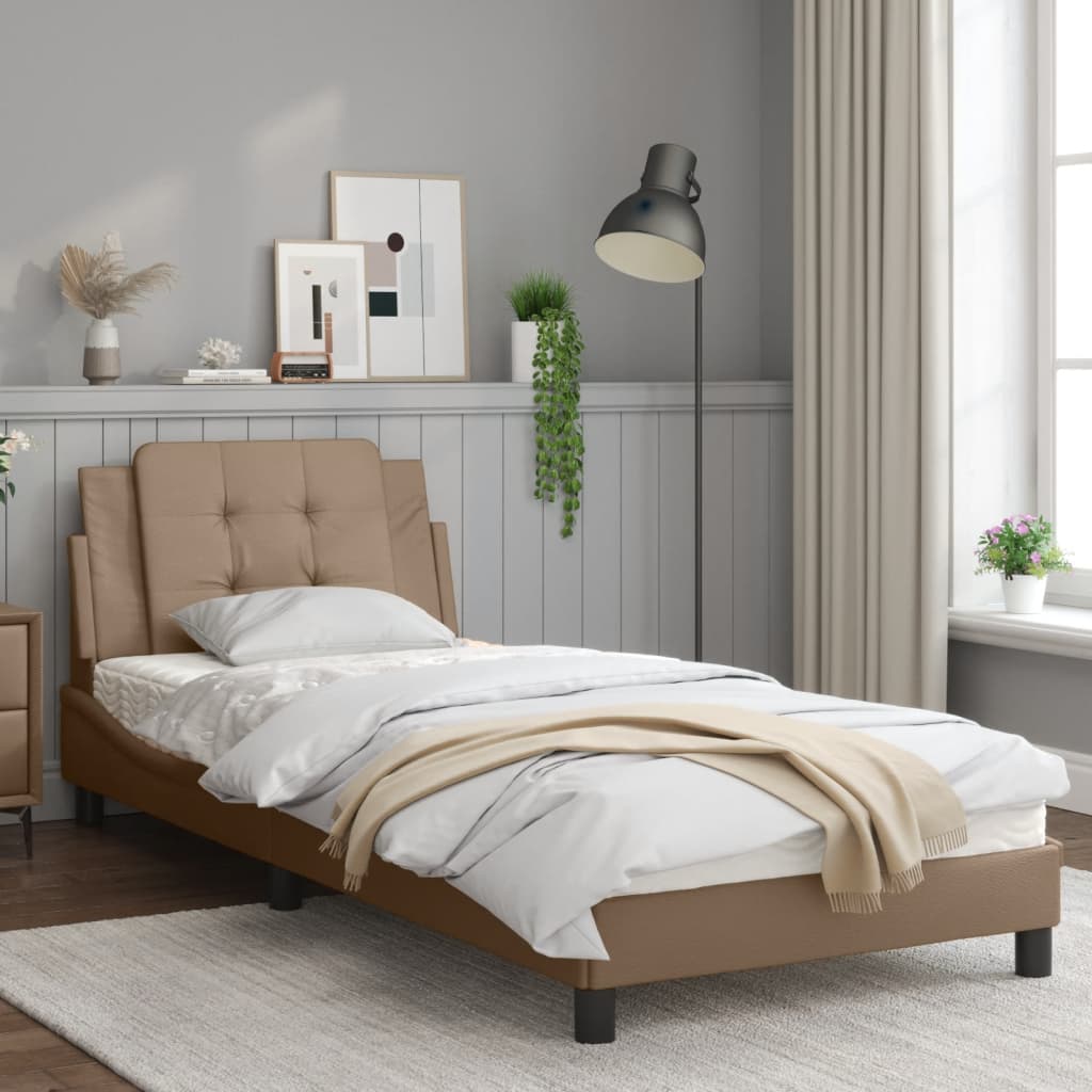 Bedframe met hoofdbord kunstleer cappuccinokleurig 90x200 cm