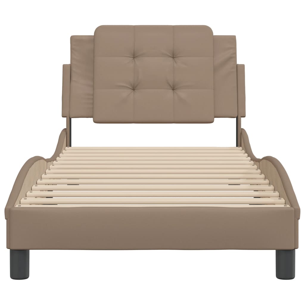 Bedframe met hoofdbord kunstleer cappuccinokleurig 90x200 cm