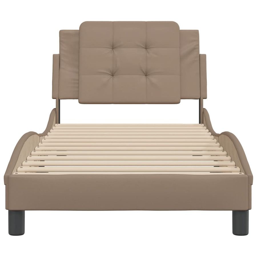 Bedframe met hoofdbord kunstleer cappuccinokleurig 90x200 cm