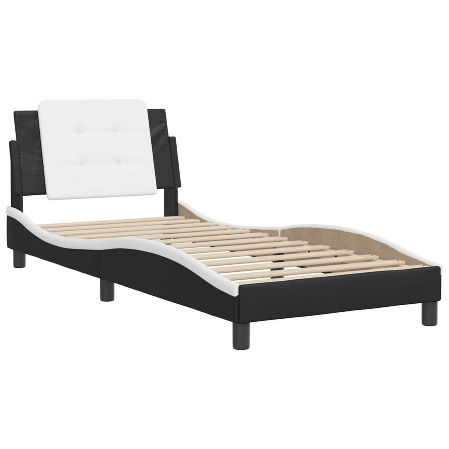 Bedframe met hoofdbord kunstleer zwart en wit 90x200 cm