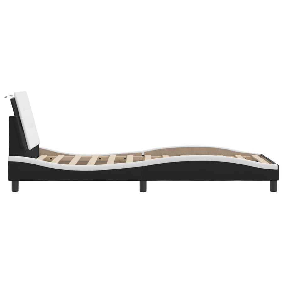 Bedframe met hoofdbord kunstleer zwart en wit 90x200 cm