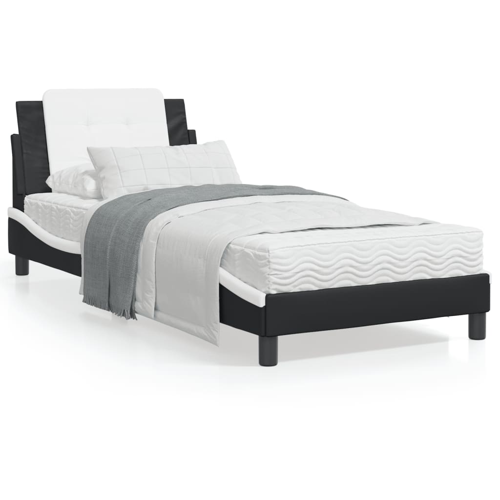 Bedframe met hoofdbord kunstleer zwart en wit 90x200 cm