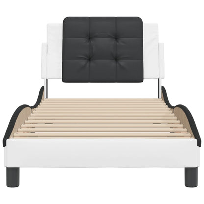 Bedframe met hoofdbord kunstleer wit en zwart 90x200 cm