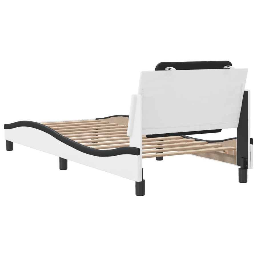 Bedframe met hoofdbord kunstleer wit en zwart 90x200 cm