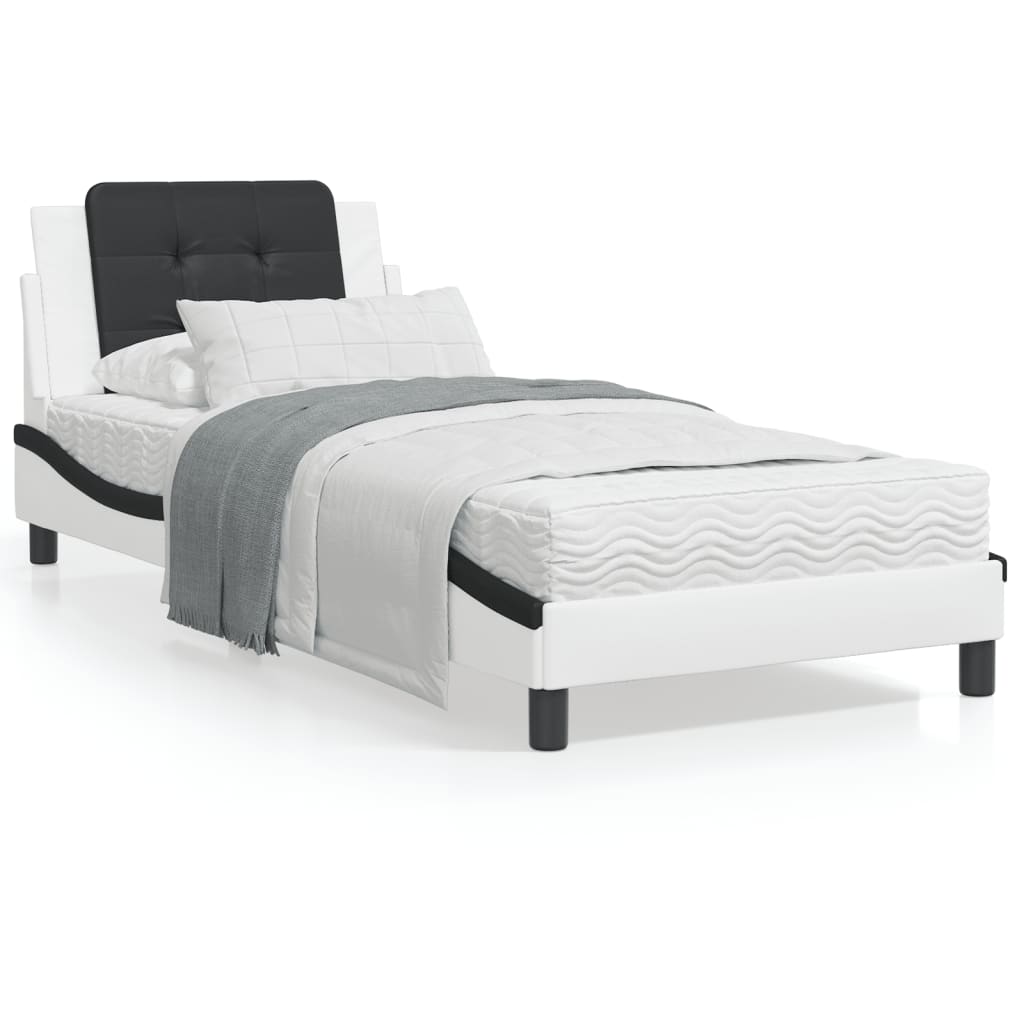 Bedframe met hoofdbord kunstleer wit en zwart 90x200 cm