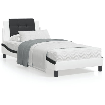 Bedframe met hoofdbord kunstleer wit en zwart 90x200 cm