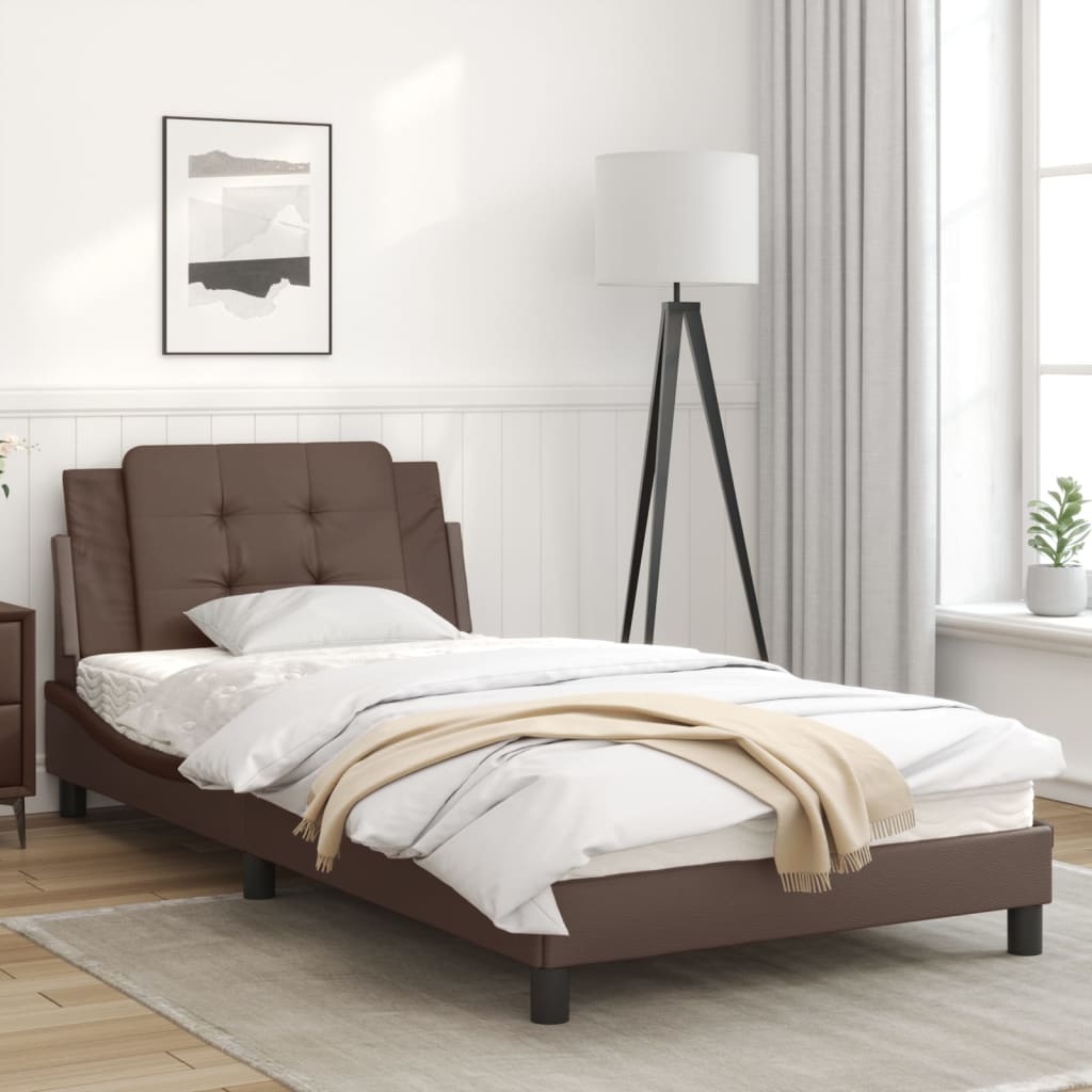 Bedframe met hoofdbord kunstleer bruin 100x200 cm