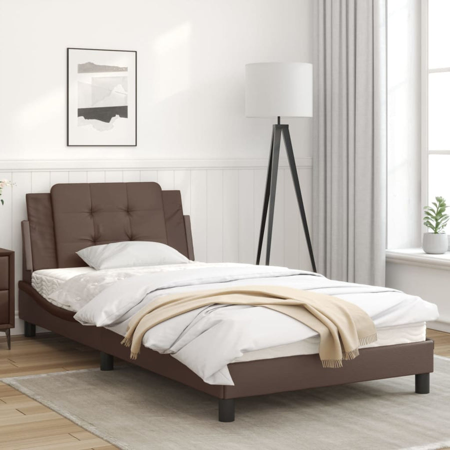 Bedframe met hoofdbord kunstleer bruin 100x200 cm