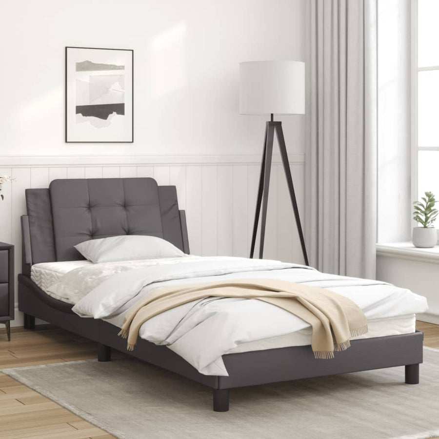 Bedframe met hoofdbord kunstleer grijs 100x200 cm
